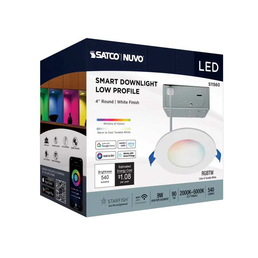 9 Watt - LED Direct Wire - Low Profile Downlight - 4 Inch Round - Starfish IOT - Tunable White and RGB - 120 Volt - 90 CRI - White Finish - Image 10