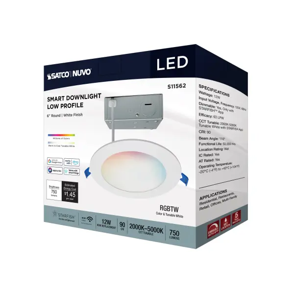 12 Watt - LED Direct Wire - Low Profile Downlight - 6 Inch Round - Starfish IOT - Tunable White and RGB - 120 Volt - 90 CRI - White Finish - Image 11