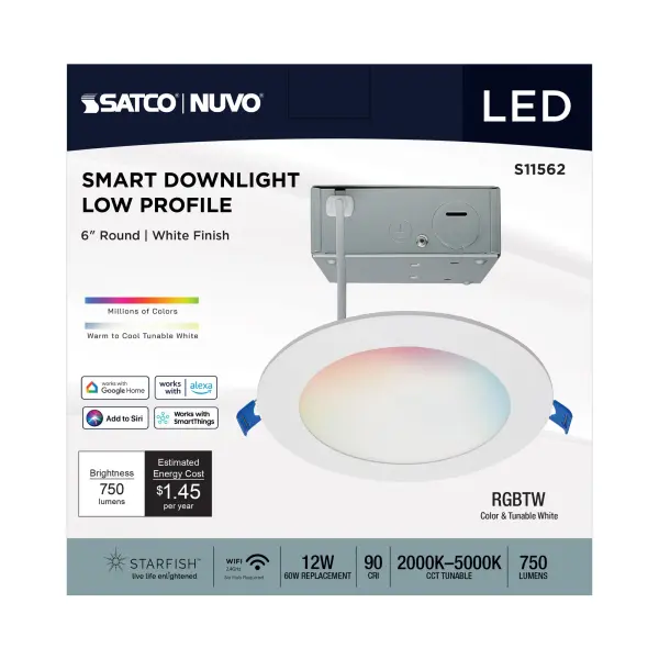 12 Watt - LED Direct Wire - Low Profile Downlight - 6 Inch Round - Starfish IOT - Tunable White and RGB - 120 Volt - 90 CRI - White Finish - Image 6