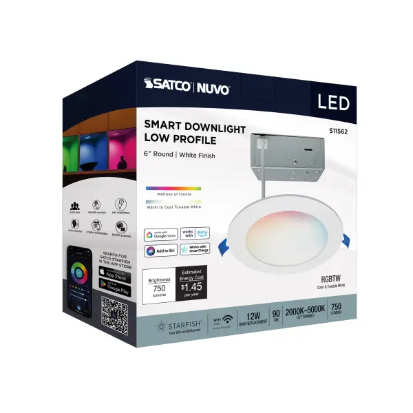12 Watt - LED Direct Wire - Low Profile Downlight - 6 Inch Round - Starfish IOT - Tunable White and RGB - 120 Volt - 90 CRI - White Finish - Image 10
