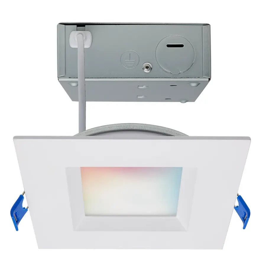 9 Watt - LED Direct Wire - Low Profile Regress Baffle Downlight - 4 Inch Square - Starfish IOT - Tunable White and RGB - 120 Volt - 90 CRI - White Finish - Image 1