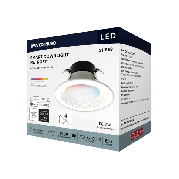 10.5 Watt - LED Retrofit Downlight - 4 Inch Round - Starfish IOT - RGB & Tunable White - 120 Volt - 90 CRI - White Finish - Image 12