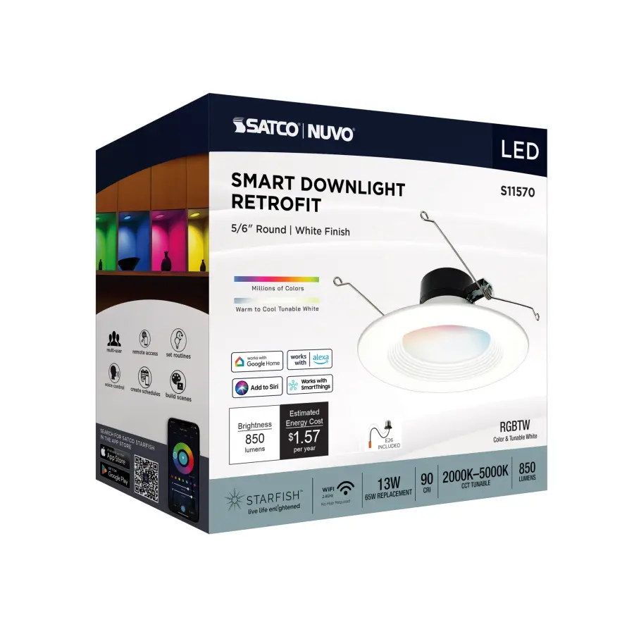 13 Watt - LED Retrofit Downlight - 5-6 Inch Round - Starfish IOT - RGB & Tunable White - 120 Volt - 90 CRI - White Finish - Image 11
