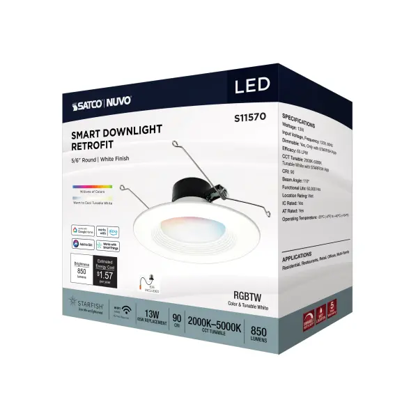 13 Watt - LED Retrofit Downlight - 5-6 Inch Round - Starfish IOT - RGB & Tunable White - 120 Volt - 90 CRI - White Finish - Image 12