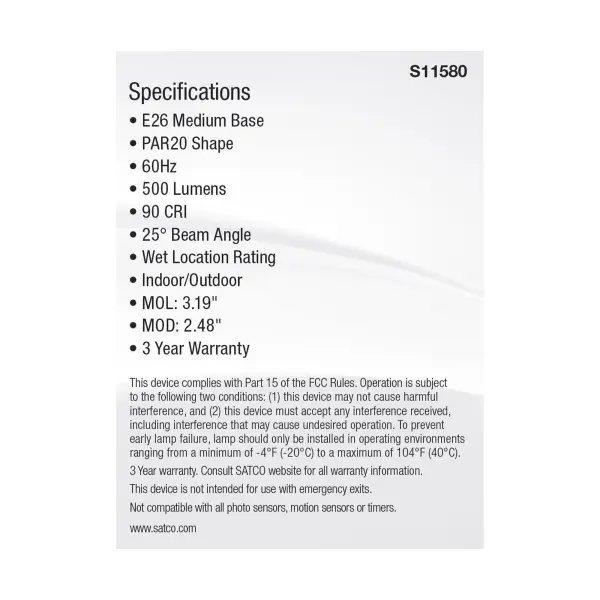 5.5 Watt PAR20 LED - Medium Base - Silver Finish - CCT Selectable - 120 Volt - 25 Degree Beam Angle - Image 5