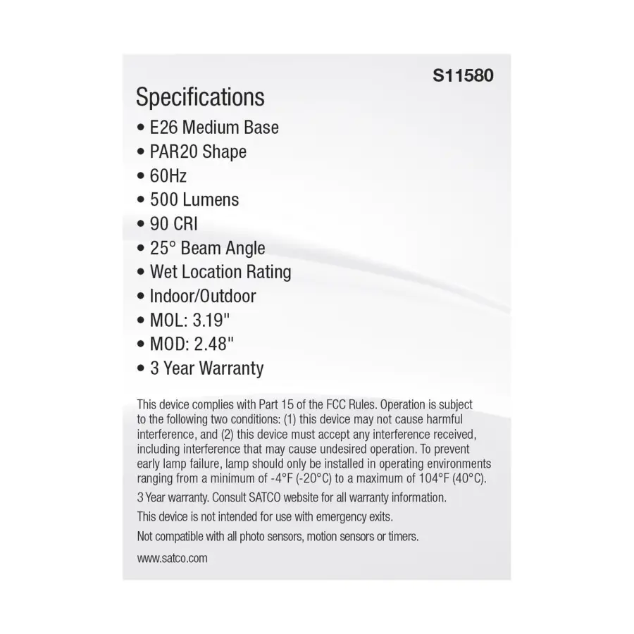 5.5 Watt PAR20 LED - Medium Base - Silver Finish - CCT Selectable - 120 Volt - 25 Degree Beam Angle - Image 5