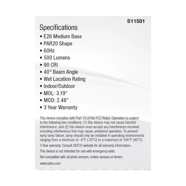 5.5 Watt PAR20 LED - Medium Base - Silver Finish - CCT Selectable - 120 Volt - 40 Degree Beam Angle - Image 5