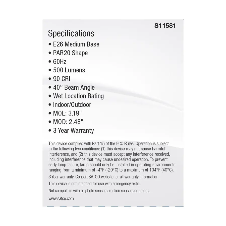 5.5 Watt PAR20 LED - Medium Base - Silver Finish - CCT Selectable - 120 Volt - 40 Degree Beam Angle - Image 5