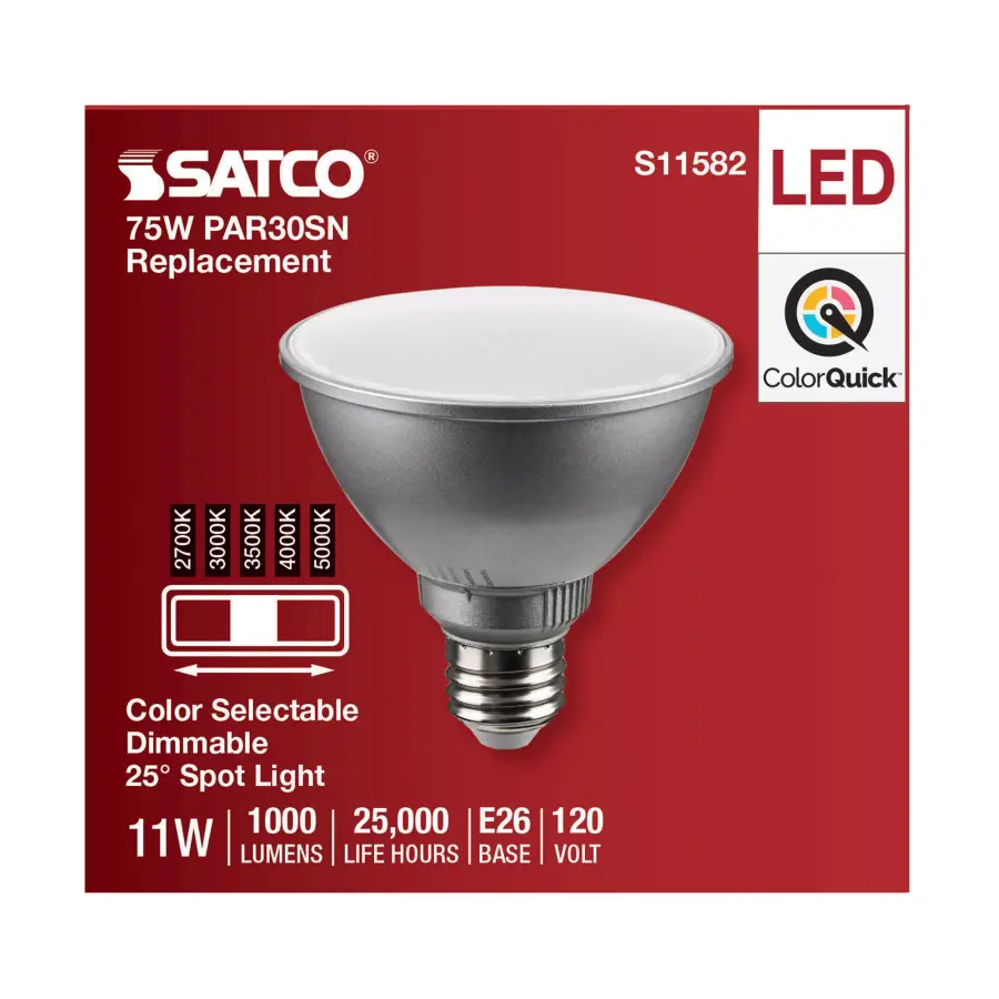 11 Watt PAR30SN LED - Medium Base - Silver Finish - CCT Selectable - 120 Volt - 25 Degree Beam Angle - Image 4
