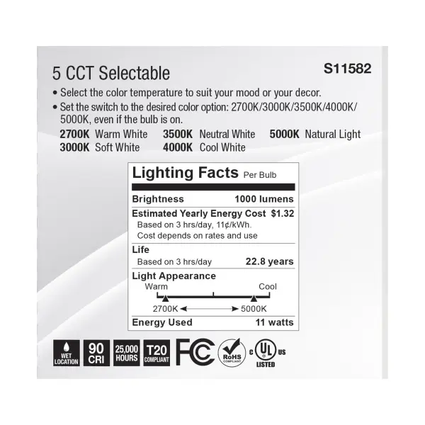 11 Watt PAR30SN LED - Medium Base - Silver Finish - CCT Selectable - 120 Volt - 25 Degree Beam Angle - Image 6