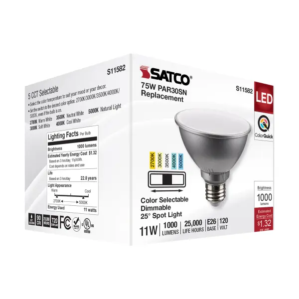 11 Watt PAR30SN LED - Medium Base - Silver Finish - CCT Selectable - 120 Volt - 25 Degree Beam Angle - Image 8