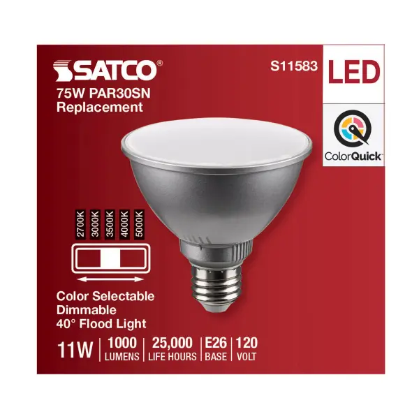 11 Watt PAR30SN LED - Medium Base - Silver Finish - CCT Selectable - 120 Volt - 40 Degree Beam Angle - Image 4