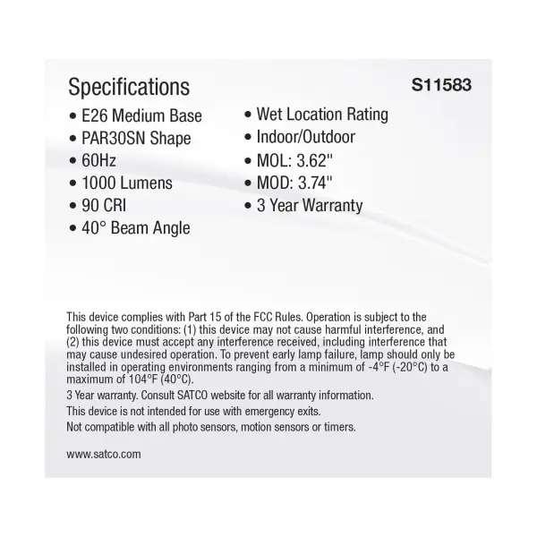 11 Watt PAR30SN LED - Medium Base - Silver Finish - CCT Selectable - 120 Volt - 40 Degree Beam Angle - Image 5