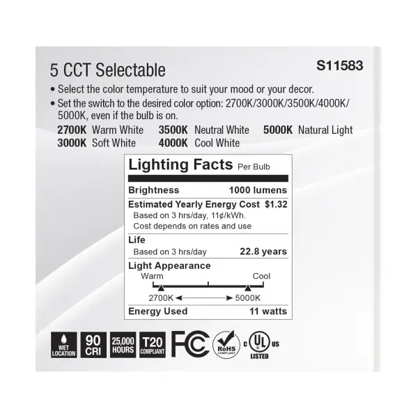 11 Watt PAR30SN LED - Medium Base - Silver Finish - CCT Selectable - 120 Volt - 40 Degree Beam Angle - Image 6