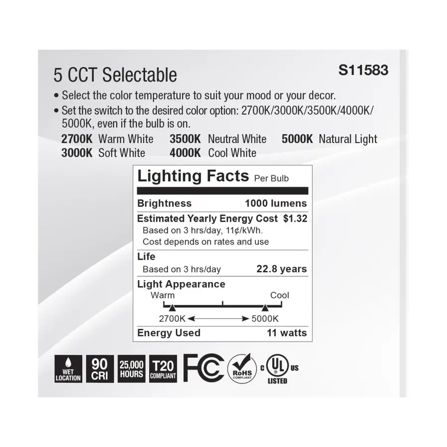 11 Watt PAR30SN LED - Medium Base - Silver Finish - CCT Selectable - 120 Volt - 40 Degree Beam Angle - Image 6