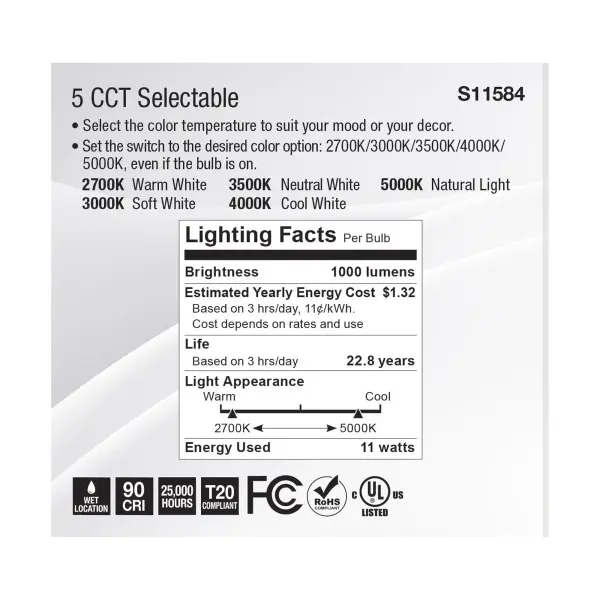 11 Watt PAR30SN LED - Medium Base - Silver Finish - CCT Selectable - 120 Volt - 60 Degree Beam Angle - Image 6
