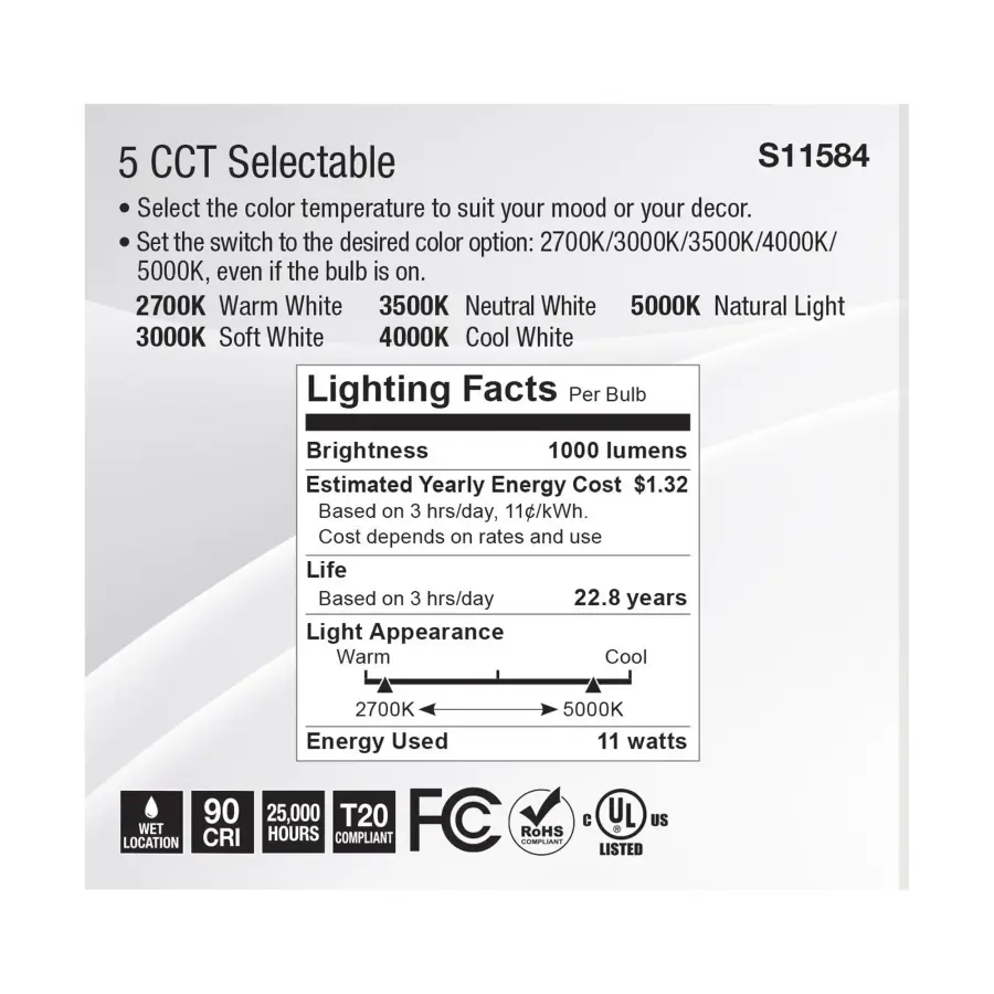 11 Watt PAR30SN LED - Medium Base - Silver Finish - CCT Selectable - 120 Volt - 60 Degree Beam Angle - Image 6