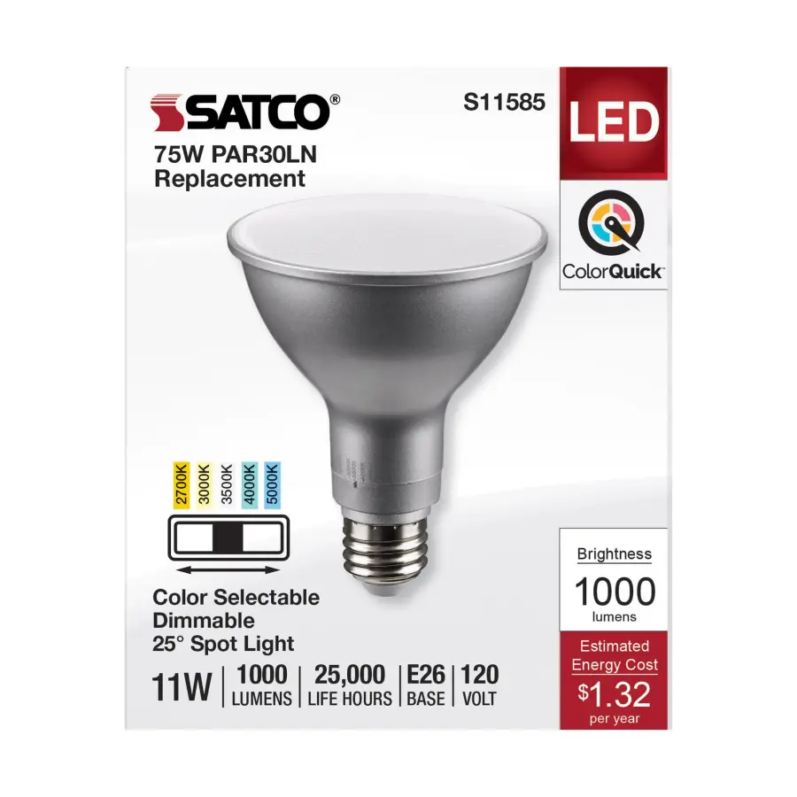 11 Watt PAR30LN LED - Medium Base - Silver Finish - CCT Selectable - 120 Volt - 25 Degree Beam Angle - Image 3