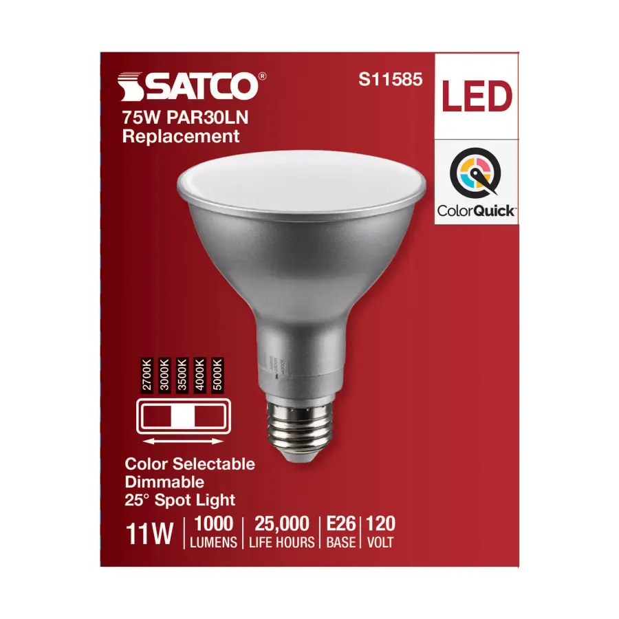 11 Watt PAR30LN LED - Medium Base - Silver Finish - CCT Selectable - 120 Volt - 25 Degree Beam Angle - Image 4
