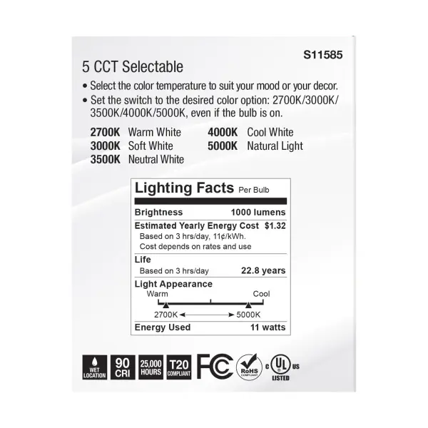 11 Watt PAR30LN LED - Medium Base - Silver Finish - CCT Selectable - 120 Volt - 25 Degree Beam Angle - Image 6