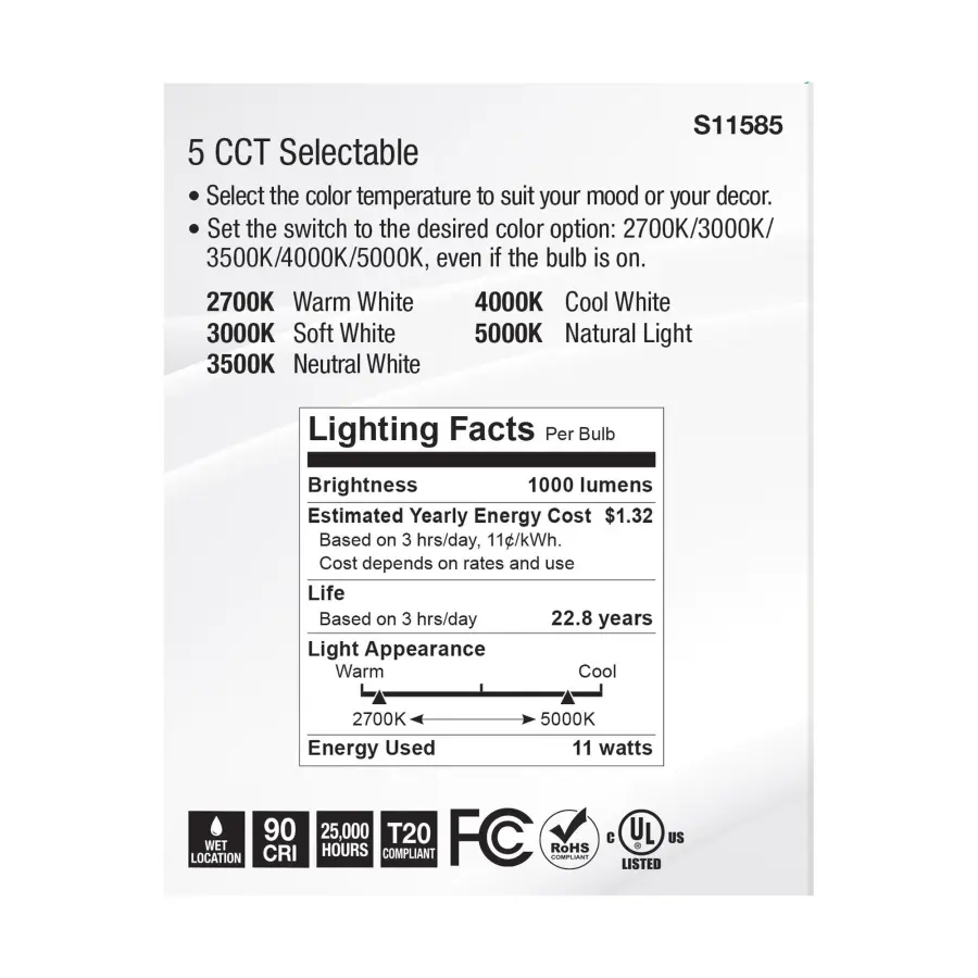 11 Watt PAR30LN LED - Medium Base - Silver Finish - CCT Selectable - 120 Volt - 25 Degree Beam Angle - Image 6