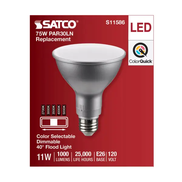 11 Watt PAR30LN LED - Medium Base - Silver Finish - CCT Selectable - 120 Volt - 40 Degree Beam Angle - Image 4