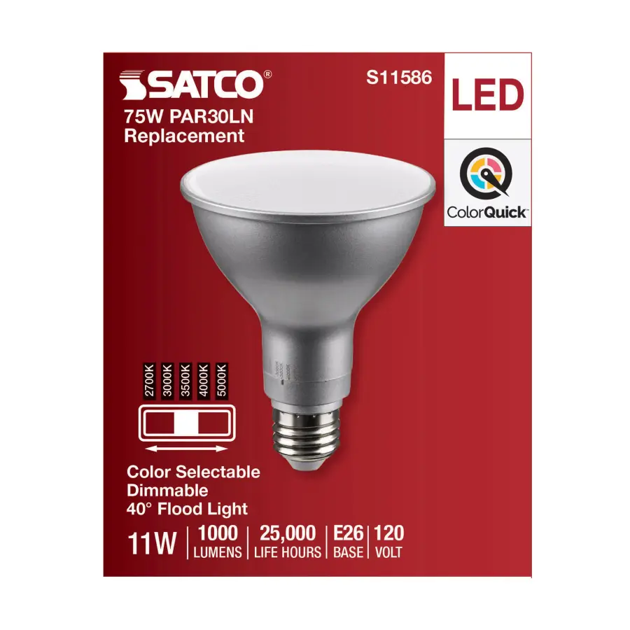 11 Watt PAR30LN LED - Medium Base - Silver Finish - CCT Selectable - 120 Volt - 40 Degree Beam Angle - Image 4