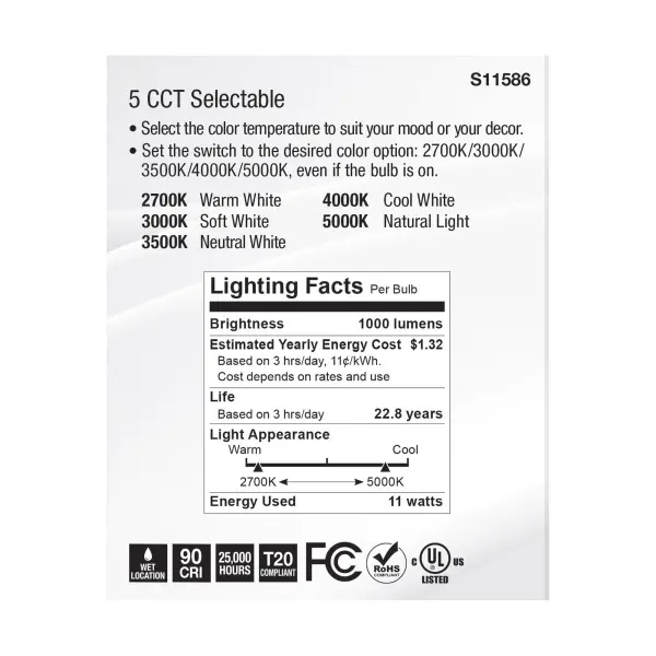 11 Watt PAR30LN LED - Medium Base - Silver Finish - CCT Selectable - 120 Volt - 40 Degree Beam Angle - Image 6