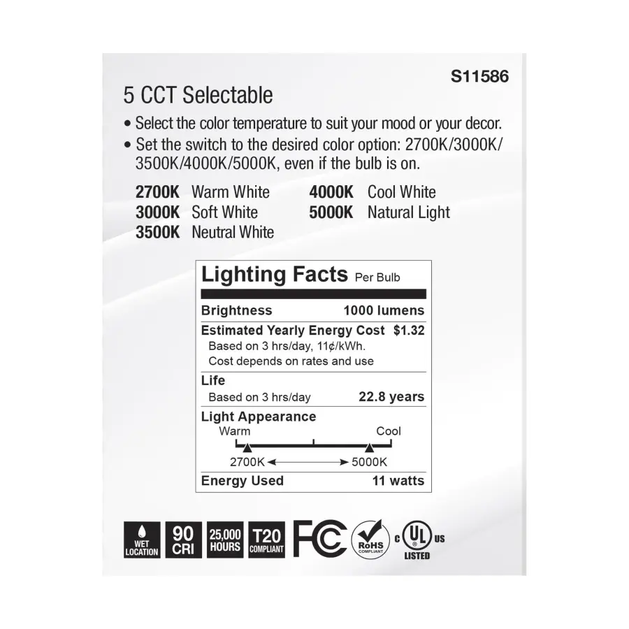 11 Watt PAR30LN LED - Medium Base - Silver Finish - CCT Selectable - 120 Volt - 40 Degree Beam Angle - Image 6