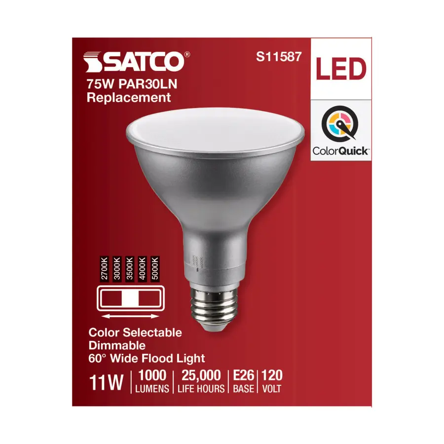 11 Watt PAR30LN LED - Medium Base - Silver Finish - CCT Selectable - 120 Volt - 60 Degree Beam Angle - Image 4
