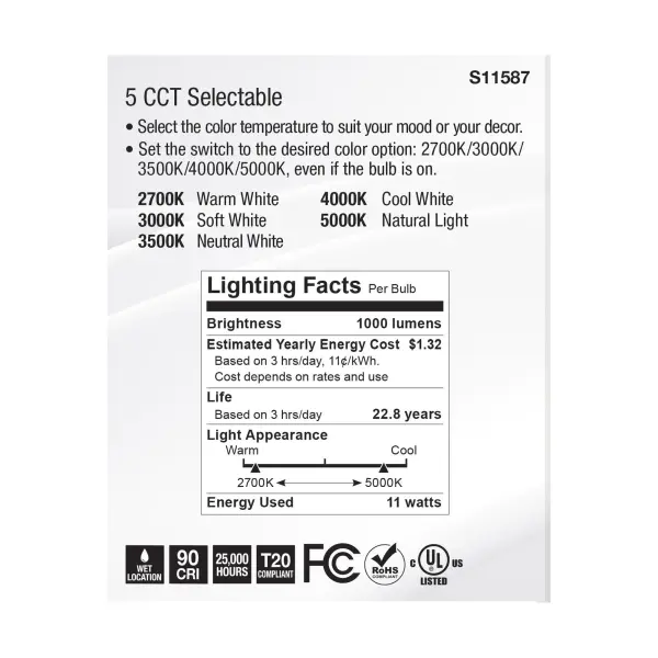 11 Watt PAR30LN LED - Medium Base - Silver Finish - CCT Selectable - 120 Volt - 60 Degree Beam Angle - Image 6