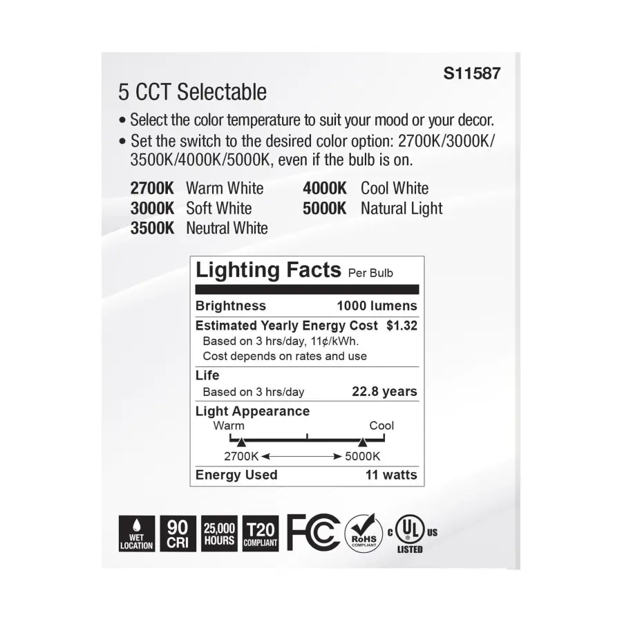 11 Watt PAR30LN LED - Medium Base - Silver Finish - CCT Selectable - 120 Volt - 60 Degree Beam Angle - Image 6