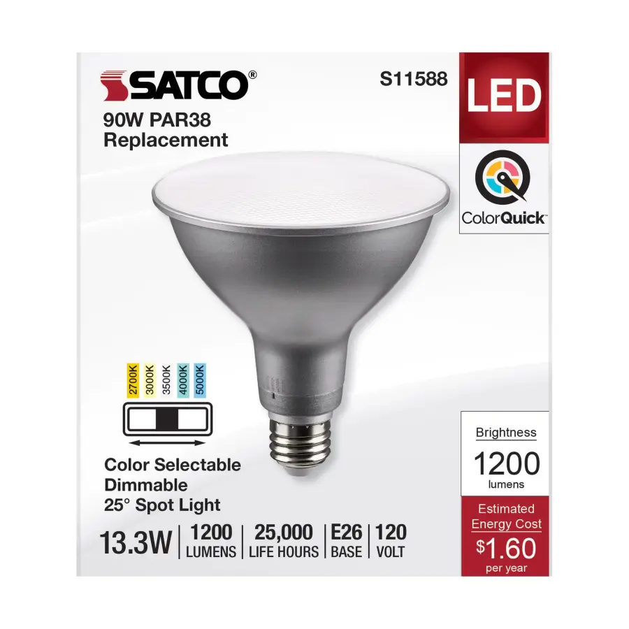 13.3 Watt PAR38 LED - Medium Base - Silver Finish - CCT Selectable - 120 Volt - 25 Degree Beam Angle - Image 3