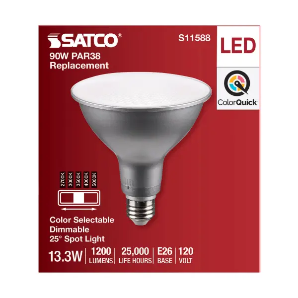 13.3 Watt PAR38 LED - Medium Base - Silver Finish - CCT Selectable - 120 Volt - 25 Degree Beam Angle - Image 4