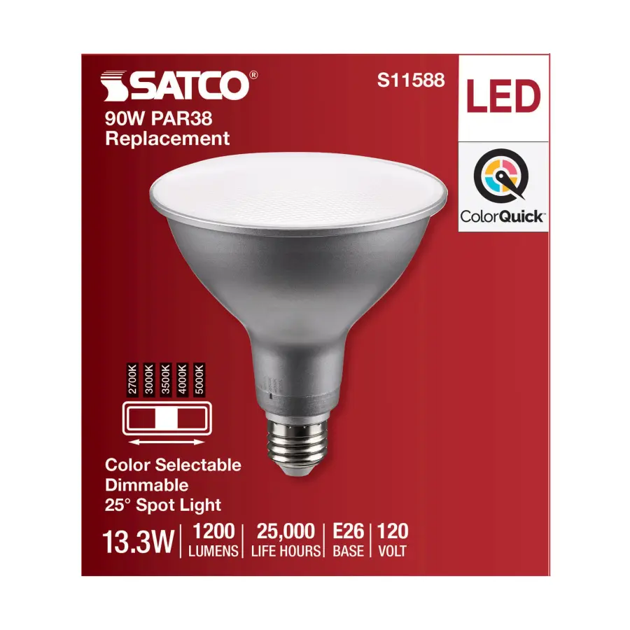 13.3 Watt PAR38 LED - Medium Base - Silver Finish - CCT Selectable - 120 Volt - 25 Degree Beam Angle - Image 4