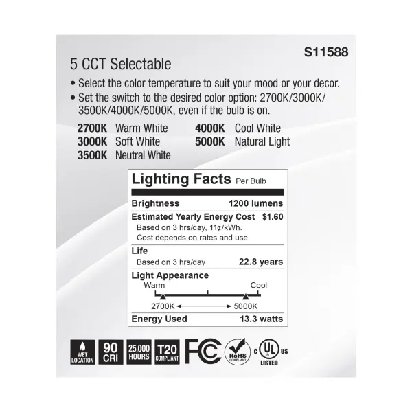 13.3 Watt PAR38 LED - Medium Base - Silver Finish - CCT Selectable - 120 Volt - 25 Degree Beam Angle - Image 6
