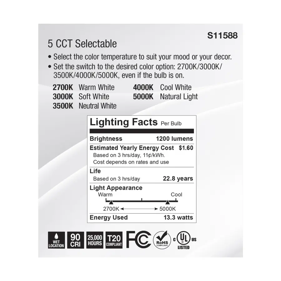 13.3 Watt PAR38 LED - Medium Base - Silver Finish - CCT Selectable - 120 Volt - 25 Degree Beam Angle - Image 6