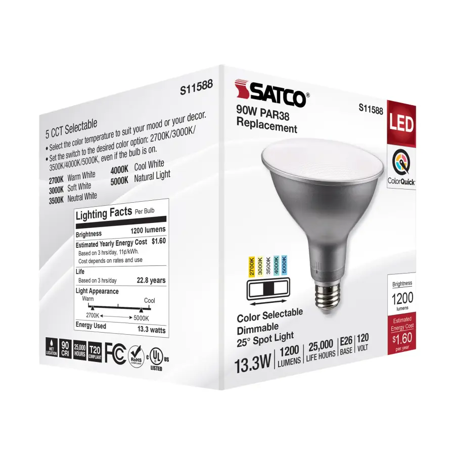 13.3 Watt PAR38 LED - Medium Base - Silver Finish - CCT Selectable - 120 Volt - 25 Degree Beam Angle - Image 8