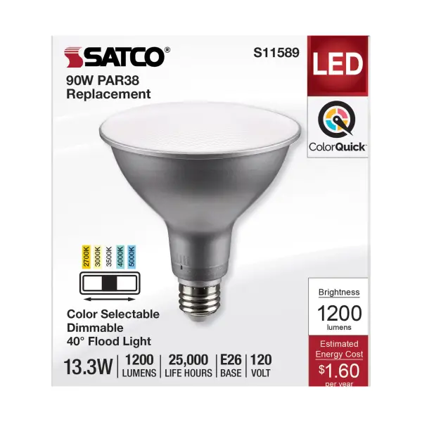 13.3 Watt PAR38 LED - Medium Base - Silver Finish - CCT Selectable - 120 Volt - 40 Degree Beam Angle - Image 3