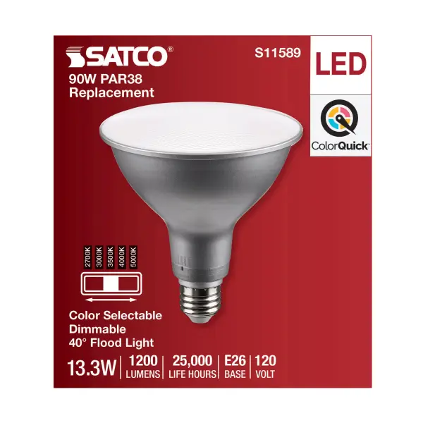 13.3 Watt PAR38 LED - Medium Base - Silver Finish - CCT Selectable - 120 Volt - 40 Degree Beam Angle - Image 4