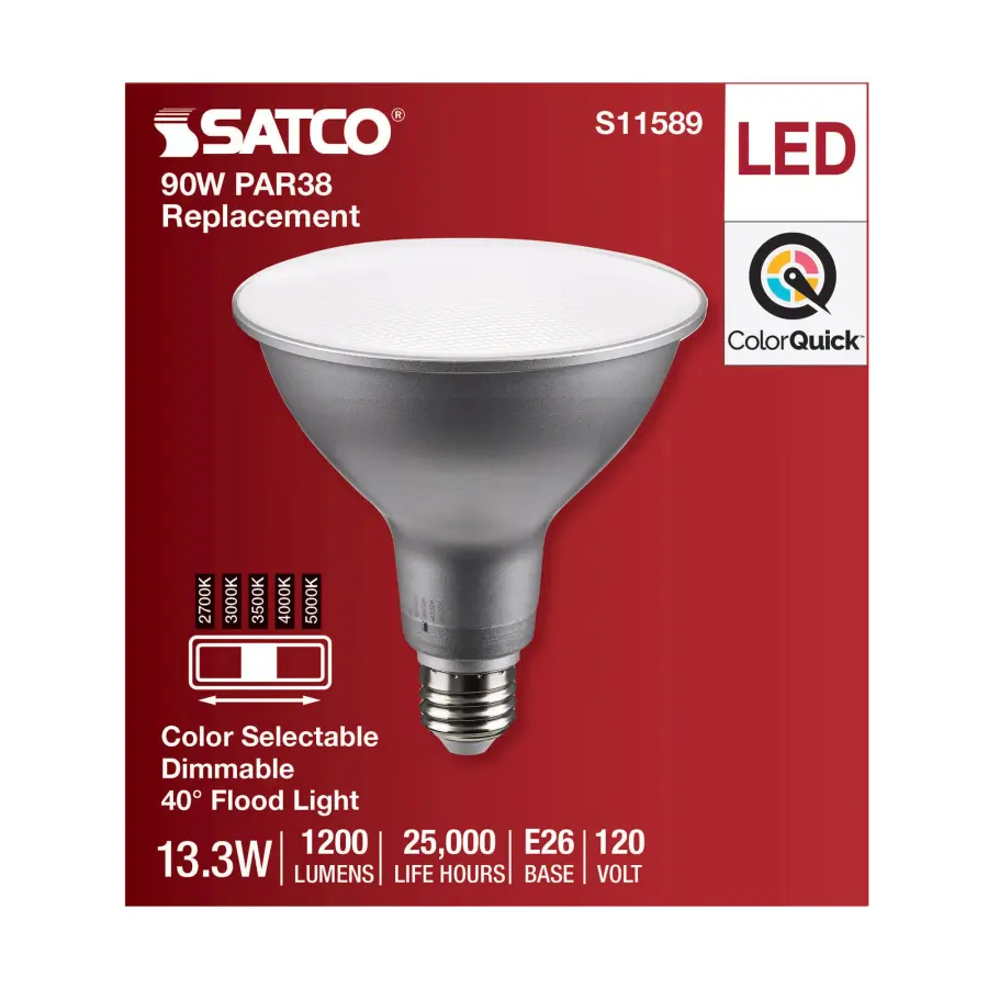 13.3 Watt PAR38 LED - Medium Base - Silver Finish - CCT Selectable - 120 Volt - 40 Degree Beam Angle - Image 4