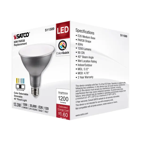 13.3 Watt PAR38 LED - Medium Base - Silver Finish - CCT Selectable - 120 Volt - 40 Degree Beam Angle - Image 6