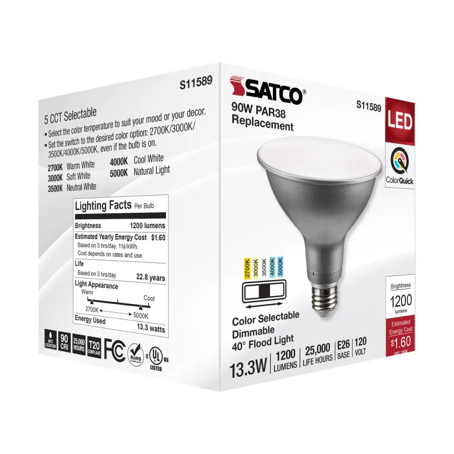 13.3 Watt PAR38 LED - Medium Base - Silver Finish - CCT Selectable - 120 Volt - 40 Degree Beam Angle - Image 7