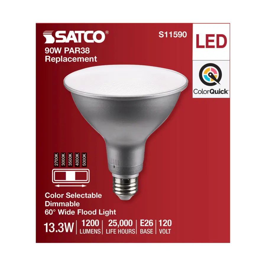 13.3 Watt PAR38 LED - Medium Base - Silver Finish - CCT Selectable - 120 Volt - 60 Degree Beam Angle - Image 4