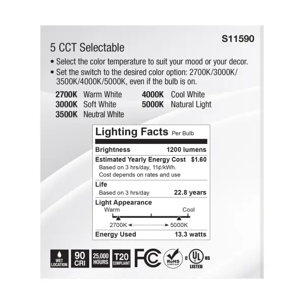 13.3 Watt PAR38 LED - Medium Base - Silver Finish - CCT Selectable - 120 Volt - 60 Degree Beam Angle - Image 6