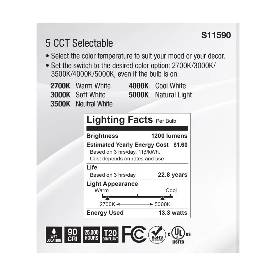 13.3 Watt PAR38 LED - Medium Base - Silver Finish - CCT Selectable - 120 Volt - 60 Degree Beam Angle - Image 6