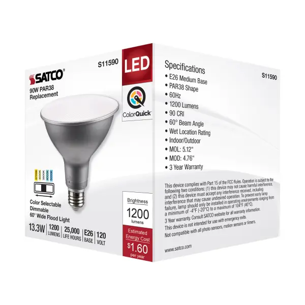 13.3 Watt PAR38 LED - Medium Base - Silver Finish - CCT Selectable - 120 Volt - 60 Degree Beam Angle - Image 7