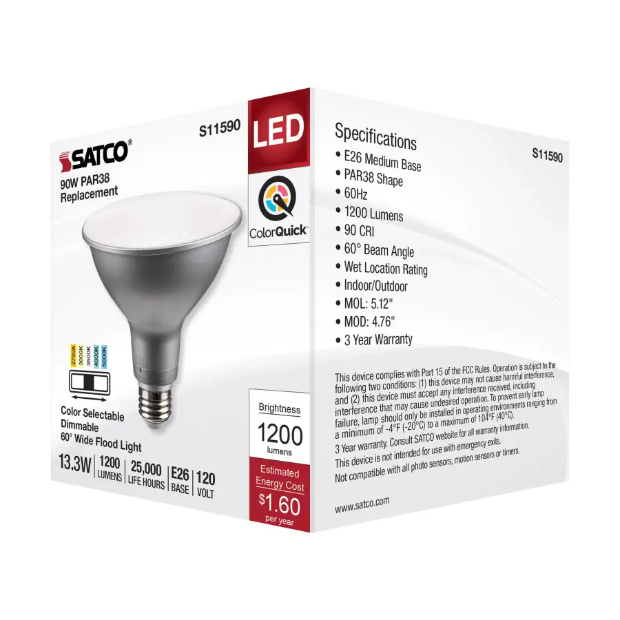 13.3 Watt PAR38 LED - Medium Base - Silver Finish - CCT Selectable - 120 Volt - 60 Degree Beam Angle - Image 7