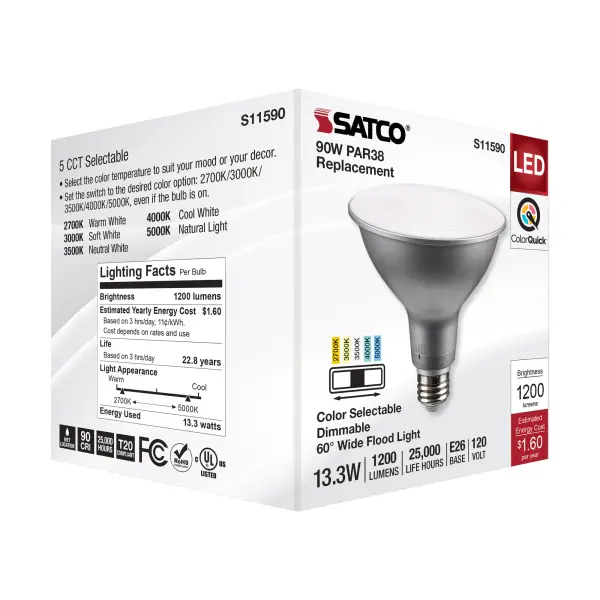 13.3 Watt PAR38 LED - Medium Base - Silver Finish - CCT Selectable - 120 Volt - 60 Degree Beam Angle - Image 8