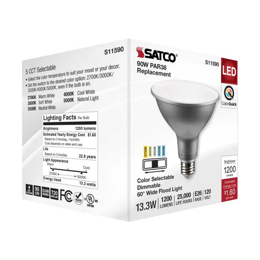 13.3 Watt PAR38 LED - Medium Base - Silver Finish - CCT Selectable - 120 Volt - 60 Degree Beam Angle - Image 8